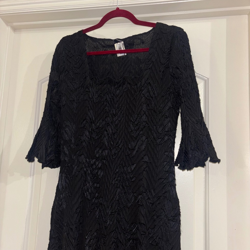 Komarov Y2K Whimsigoth Maxi Dress Black Fairy Grunge Witchy Vamp Bell Sleeve Med
